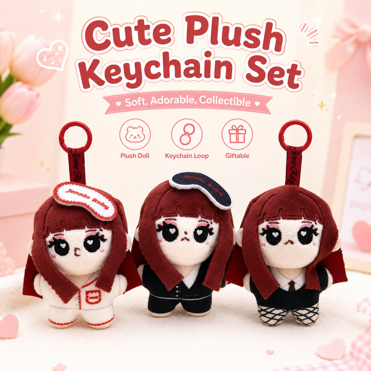 Women'S Keychain Accessories - Cute Jennie Ruby Plush Keychain Red