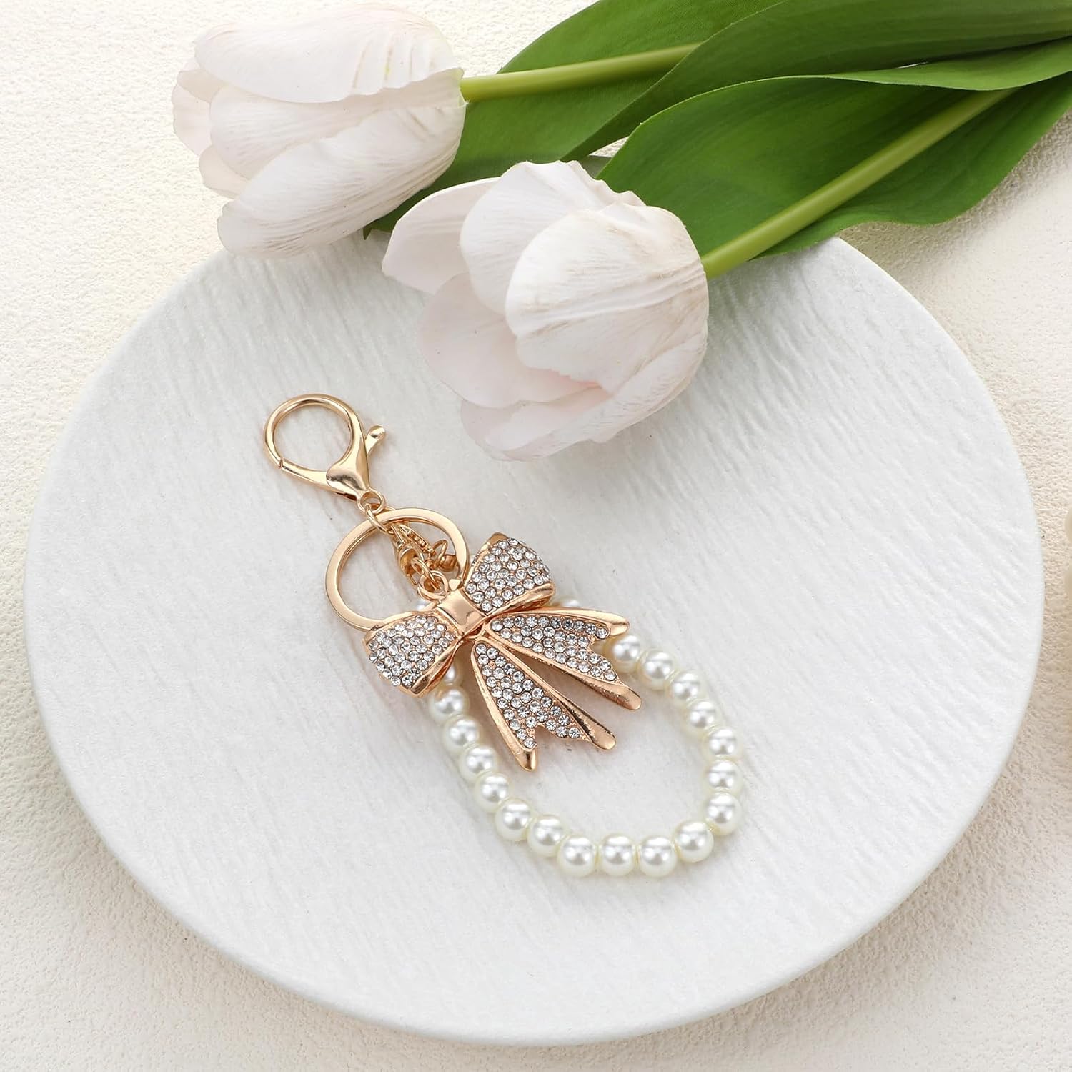 White Rhinestone Bowknot Keych - Women'S Keychain Accessories recensie en prijs