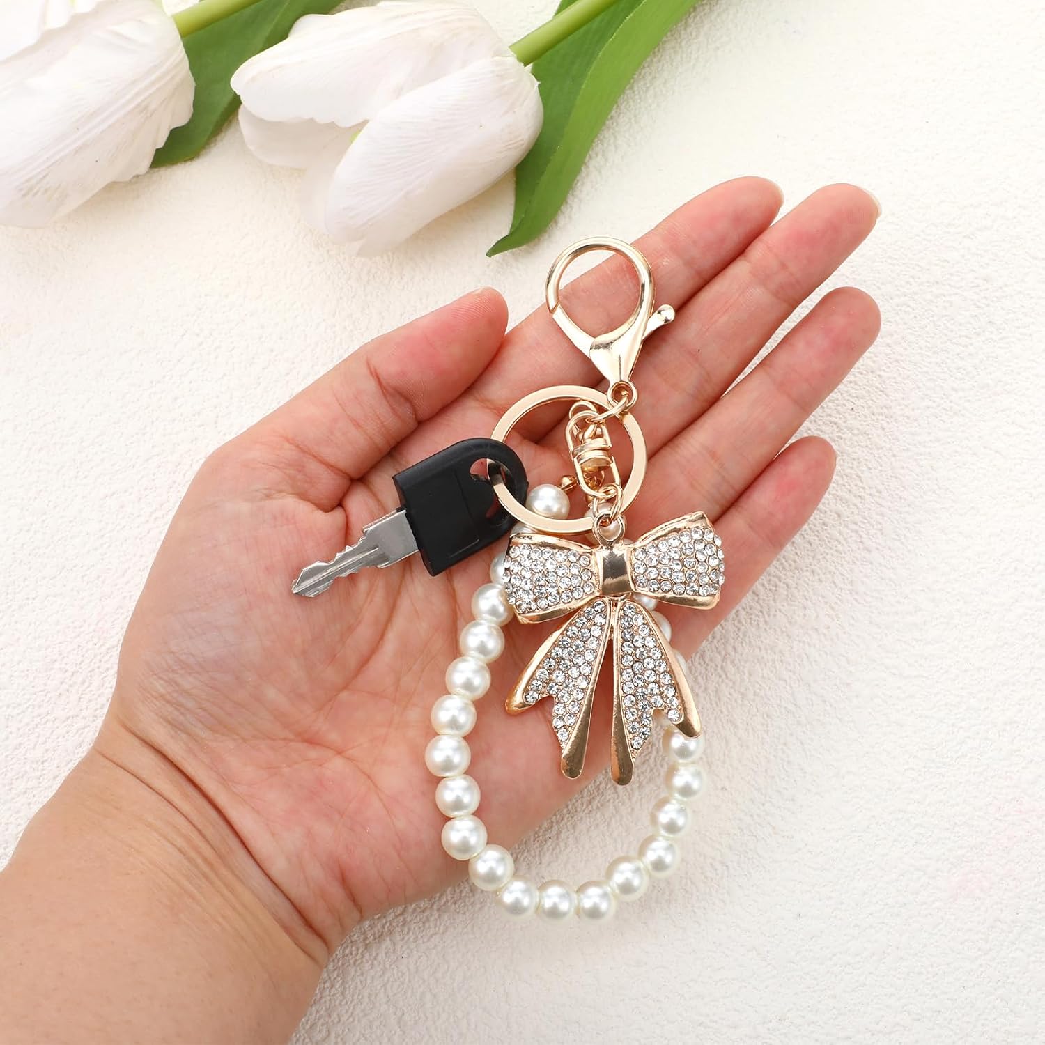 White Rhinestone Bowknot Keych - Women'S Keychain Accessories recensie en prijs